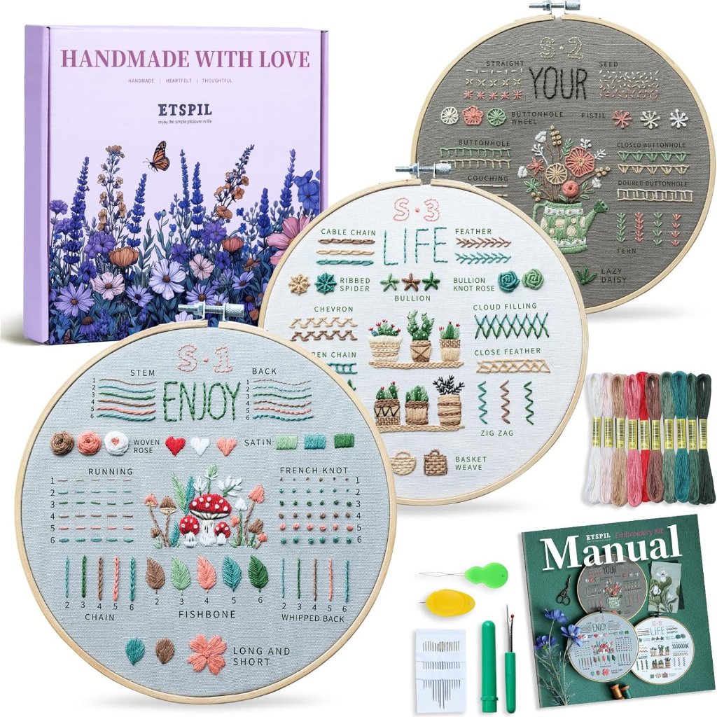 Embroidery Kit 33Stitch Practice Samplers With 78Inch Hoop Prestamped Patte